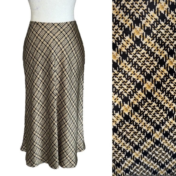 LN Brooks Brothers Silk Houndstooth Plaid Checker Print A-Line Midi Skirt - 4 - Picture 1 of 12